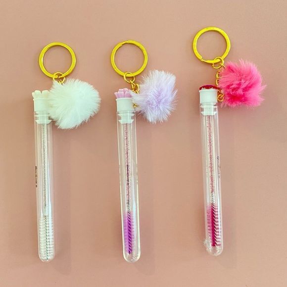 3pcs Tube Eyelash Brush/Spoolie with Furball & Gold Keychain | Mascara Wand - Picture 2 of 6